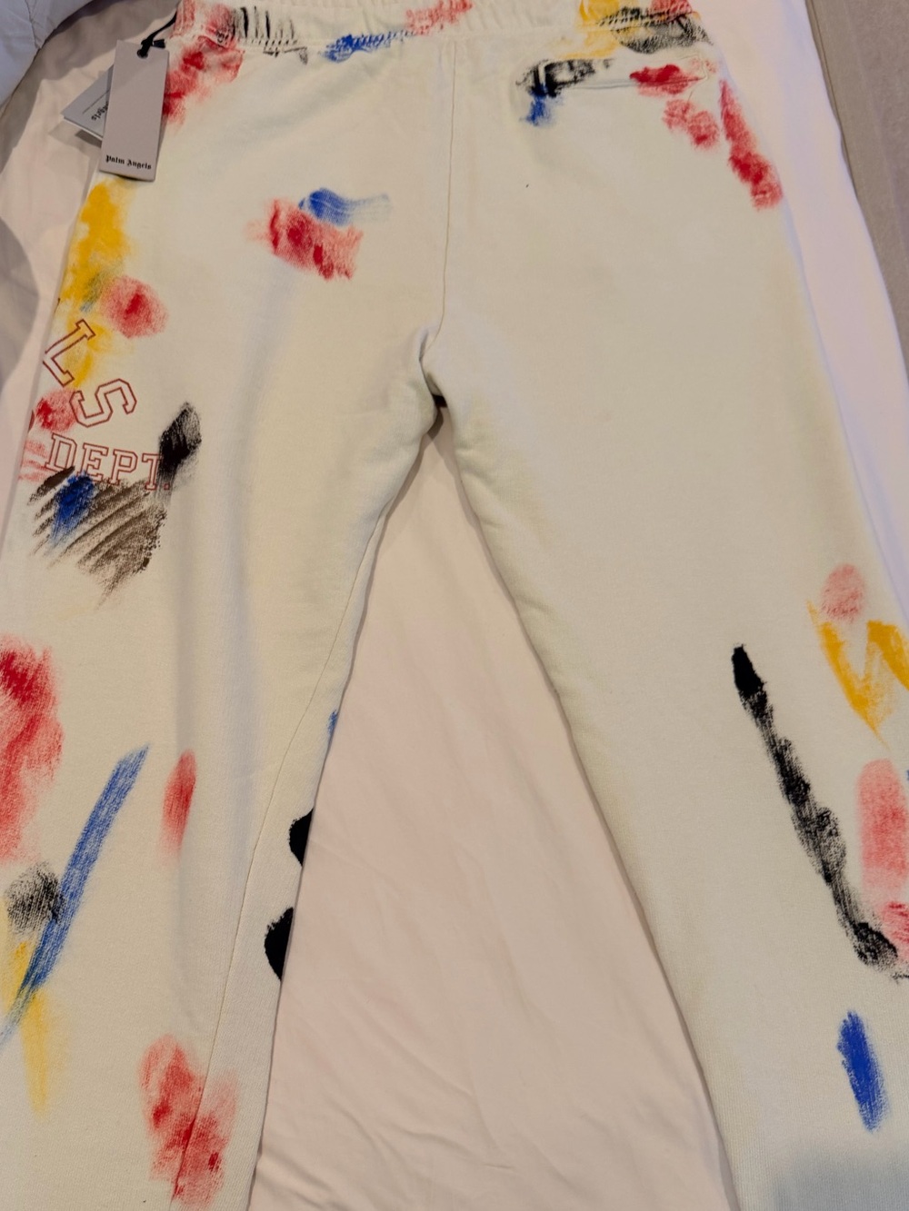 Palm Angels White Paint-Effect Sweatpants with Multicolor Accents